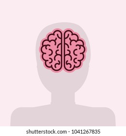 Human Brain in Head Isolated on Light Pink Background. Flat Design Style. Mind Logo. Human Organ Icon. Creative Thinking Vector Concept
