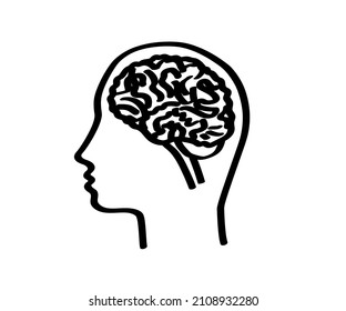 Human brain and head on a white background. Symbol. Vector illustration.