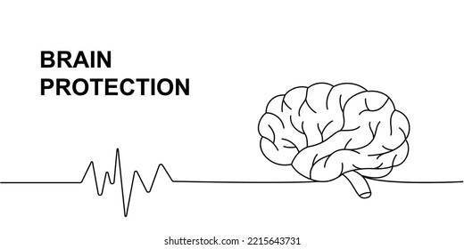 Human brain with heart pulse one line continuous drawing. Human organ continuous one line illustration. Vector minimalist linear illustration.