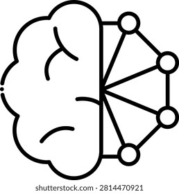 Human brain hemisphere connected directly to a technological network grid. This neural diagram represents artificial intelligence and advanced neurological science. Ideal for machine learning technology and neuroscience medical publications.