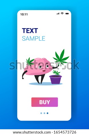 human brain holding marijuana leaf ganja legalize drug consumption cannabis addiction concept mobile app smartphone screen vertical copy space vector illustration