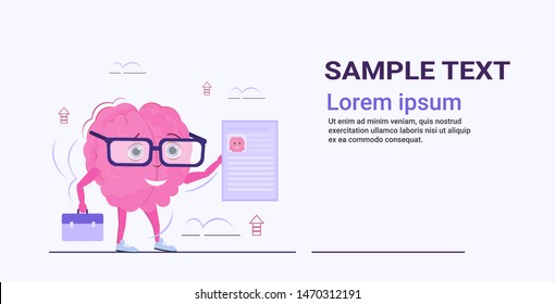 human brain hr manager holding resume curriculum vitae recruitment candidate job position concept pink cartoon character kawaii style horizontal sketch copy space