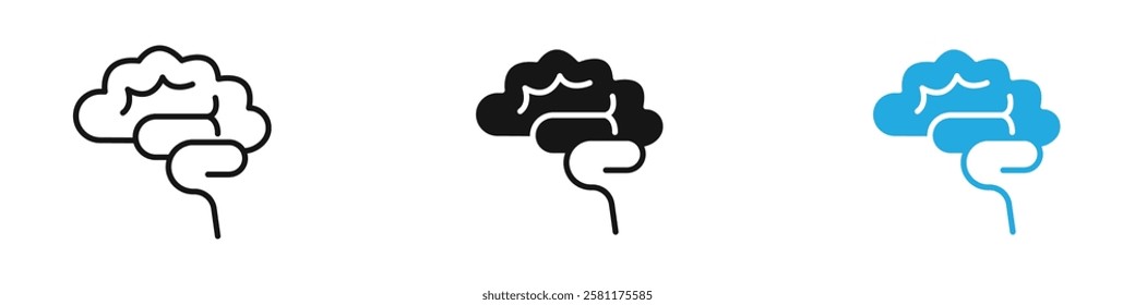 Human brain icon black white vector outline