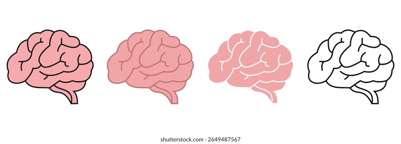 Human Brain Icon Collection — Solid and Outline Medical Vector Set