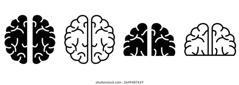 Human Brain Icon Collection — Solid and Outline Medical Vector Set