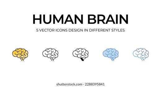 Human Brain Icon Design in Five style with Editable Stroke. Line, Solid, Flat Line, Duo Tone Color, and Color Gradient Line. Suitable for Web Page, Mobile App, UI, UX and GUI design.