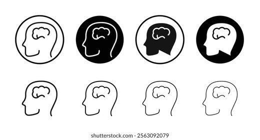 Human brain icon Flat outline fill set collection