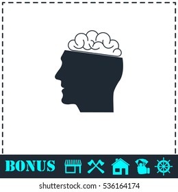 Human brain icon flat. Simple vector symbol and bonus icon
