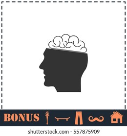 Human brain icon flat. Simple vector symbol and bonus icon