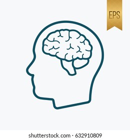 Human Brain Icon. Flat Vector Isolated Illustration Outline Style