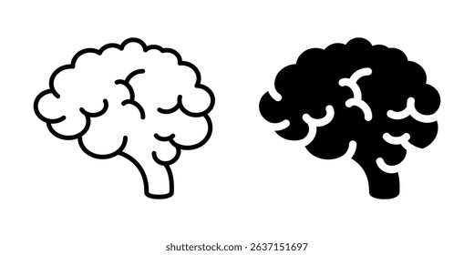 Human brain icon. Line and silhouette style.