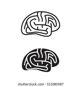 Human brain icon in line and silhouette style