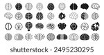 Human brain icon set with different style. Creative idea flat line icon. Human brain icon set solid and outline style isolated on transparent  background