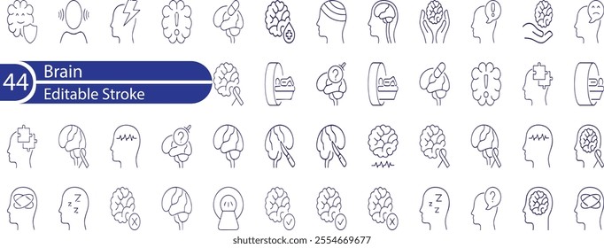 Human brain icon set with different style. Creative idea flat line icon. Human brain icon set solid and outline style isolated