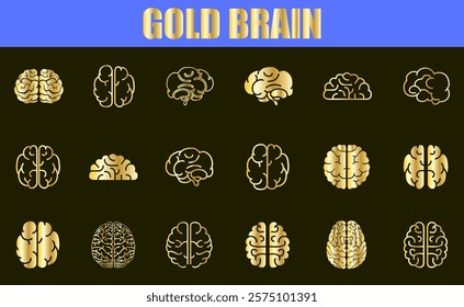 Human brain icon set with different style. Creative idea flat line icons. gold brain icons. luxury sign.