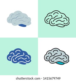 Human brain icon set in line and flat styles. Internal organ symbols collection. Vector illustration.