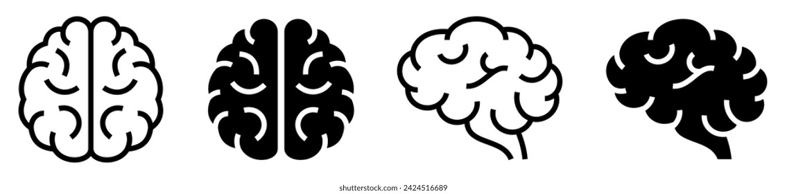 Conjunto de iconos del cerebro humano. Icono de vista lateral. Aplicaciones médicas. Trazo editable. Vector