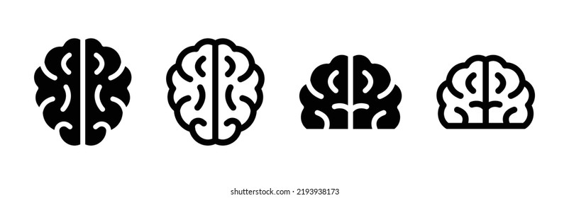 Human Brain Icon Set Solid And Outline Style Isolated On White Background.