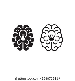 Human brain icon set. Thinking, mind refresh, brain health, creative vector illustration. Human brain icon set with different style. Creative idea flat line icon. 