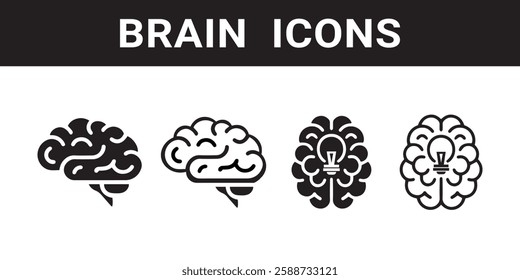 Human brain icon set. Thinking, mind refresh, brain health, creative vector illustration. Human brain icon set with different style. Creative idea flat line icon. 