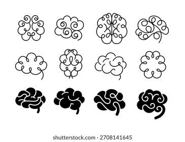 Human brain icon. Brain side view and up view. Negative space collection. Simple ornament in Brain on white background. Hand drawn minimalism style.