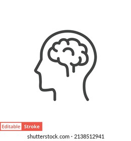 Human brain icon. Simple outline style. Think, mind, head, idea, creative concept. Vector line illustration design isolated. Editable stroke EPS 10.