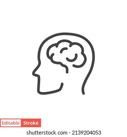 Human brain icon. Simple outline style. Think, mind, head, idea, creative concept. Vector line illustration design isolated. Editable stroke EPS 10.