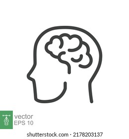 Icono del cerebro humano. Estilo de contorno simple. Pensar, mente, cabeza, idea, concepto creativo. Diseño aislado de ilustración de línea de vector. EPS 10.