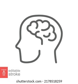 Human brain icon. Simple outline style. Think, mind, head, idea, creative concept. Vector line illustration design isolated. Editable stroke EPS 10.