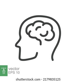 Icono del cerebro humano. Estilo de contorno simple. Pensar, mente, cabeza, idea, concepto creativo. Diseño aislado de ilustración de línea de vector. EPS 10.