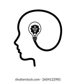 Human brain icon. Simple outline style. Think, mind, head, idea, creative concept. Vector line illustration design isolated. EPS 10.
