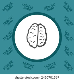 human brain icon. Thinking concept, brain flat symbol on colorful medical doodle background.