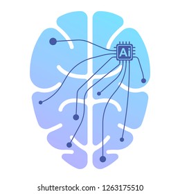 The human brain icon under the control of artificial intelligence. Isolated vector illustration on white background