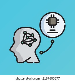Human Brain Icon Vector Illustration. Flat Outline Cartoon. Artificial Intelligence Icon Concept Isolated Premium Vector