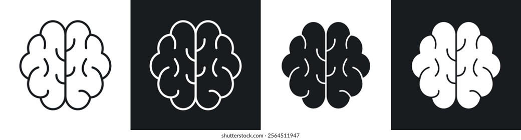 Human brain icons collection in black filled and line style.