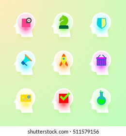 Human Brain Icons Set for Business Plan Strategy.