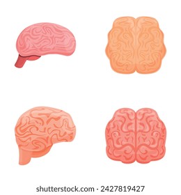 Human brain icons set cartoon vector. Left and right hemisphere of human brain. Physiology, neurobiology