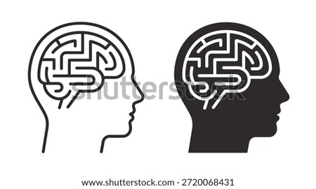 Human brain icons. Showing thinking, cognition, and mental processes. Outline and filled icons collection.