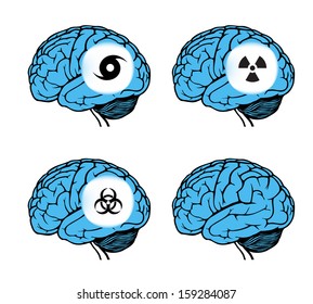 human brain with icons and signs. vector illustration