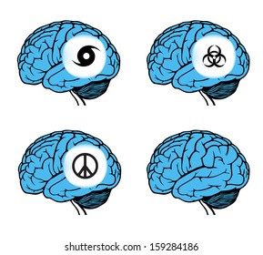 human brain with icons and signs. vector illustration