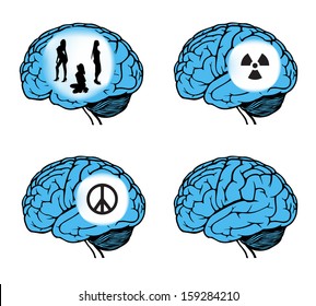 human brain with icons and signs. vector illustration