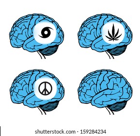human brain with icons and signs. vector illustration