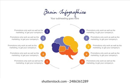 human brain infographic template banner with brain parts and line point description with 10 point list information for slide presentation vector