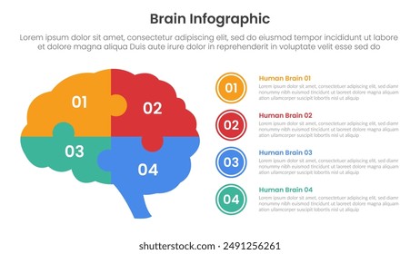 human brain infographic template banner with puzzle jigsaw shale on left with 4 point list information for slide presentation vector