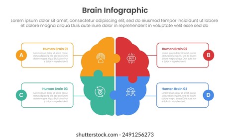 human brain infographic template banner with brain puzzle jigsaw view from top with 4 point list information for slide presentation vector