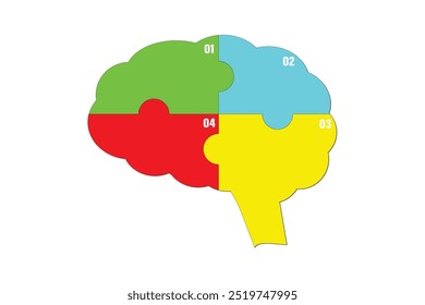 bandeira modelo infográfico do cérebro humano com forma de quebra-cabeça do quebra-cabeça no fundo branco