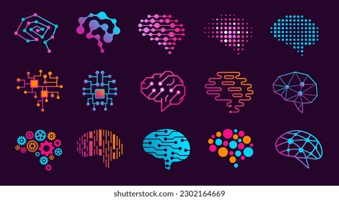 Human brain. Innovation thinking emblem, artificial Intelligence, neural engine and mind research vector icons set of brain icon, idea human innovation illustration