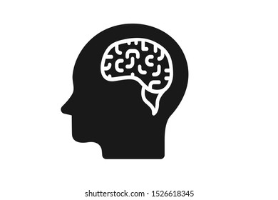 Human brain inside black isolated icon