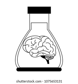 Human brain inside flask on black white colors