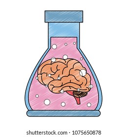 Human brain inside flask scribble